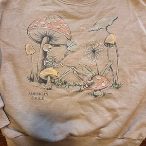 American Eagle Outfitters Tan Crewneck Mushroom Skeleton XS